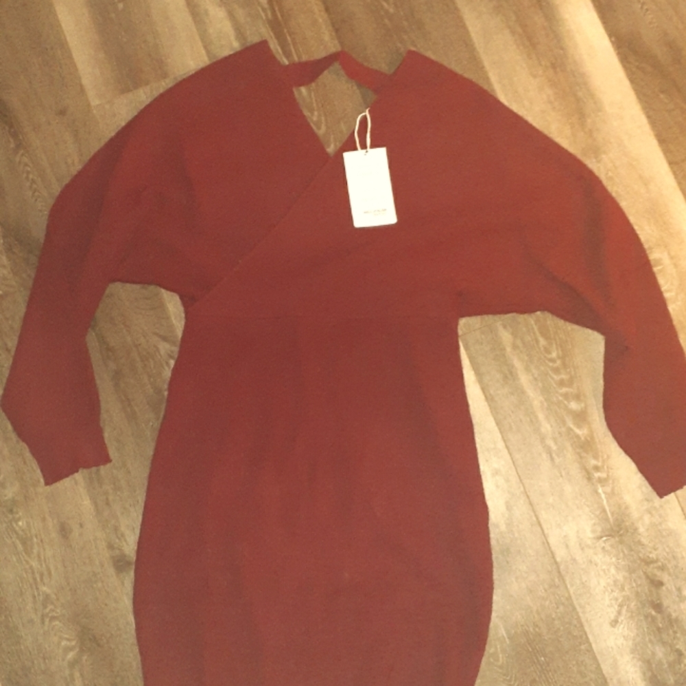 Belted wine mini dress